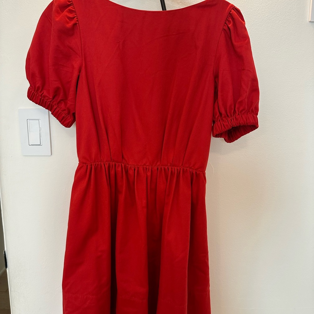 STAUD Vibrant Red Kids Dress with Puff Sleeves